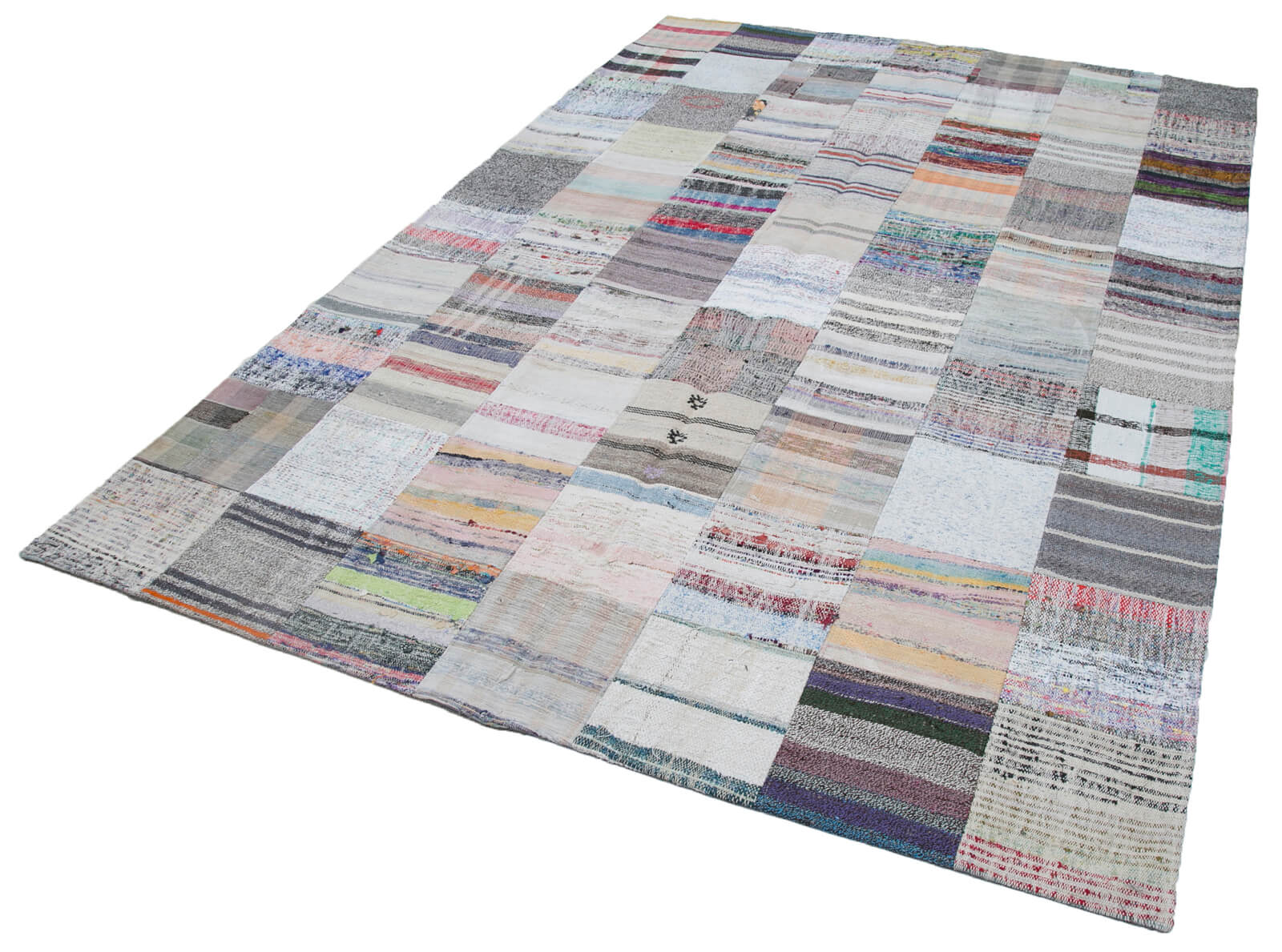 Handmade Patchwork Rug - Kirk Yama Grey Cotton Wool Vintage Area Rug 6'8''x9'10''