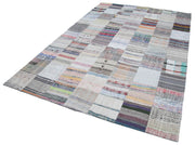 Handmade Patchwork Rug - Kirk Yama Grey Cotton Wool Vintage Area Rug 6'8''x9'10''
