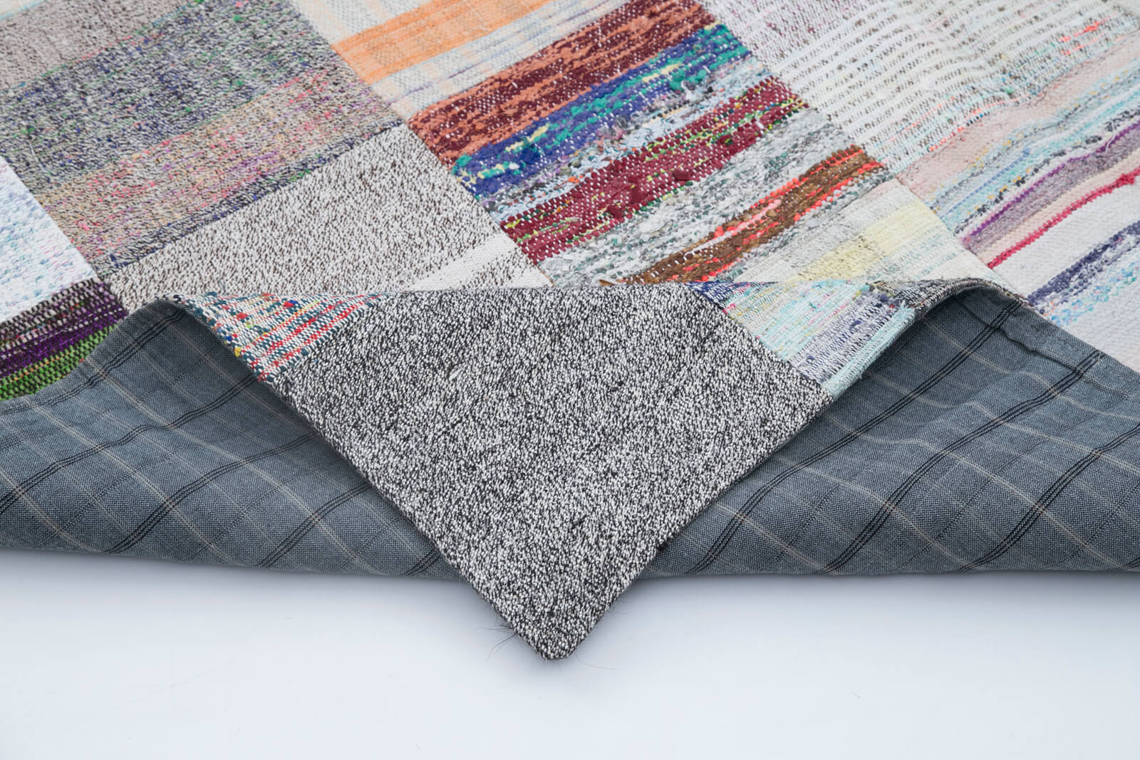 Handmade Patchwork Rug - Kirk Yama Grey Cotton Wool Vintage Area Rug 6'8''x9'10''