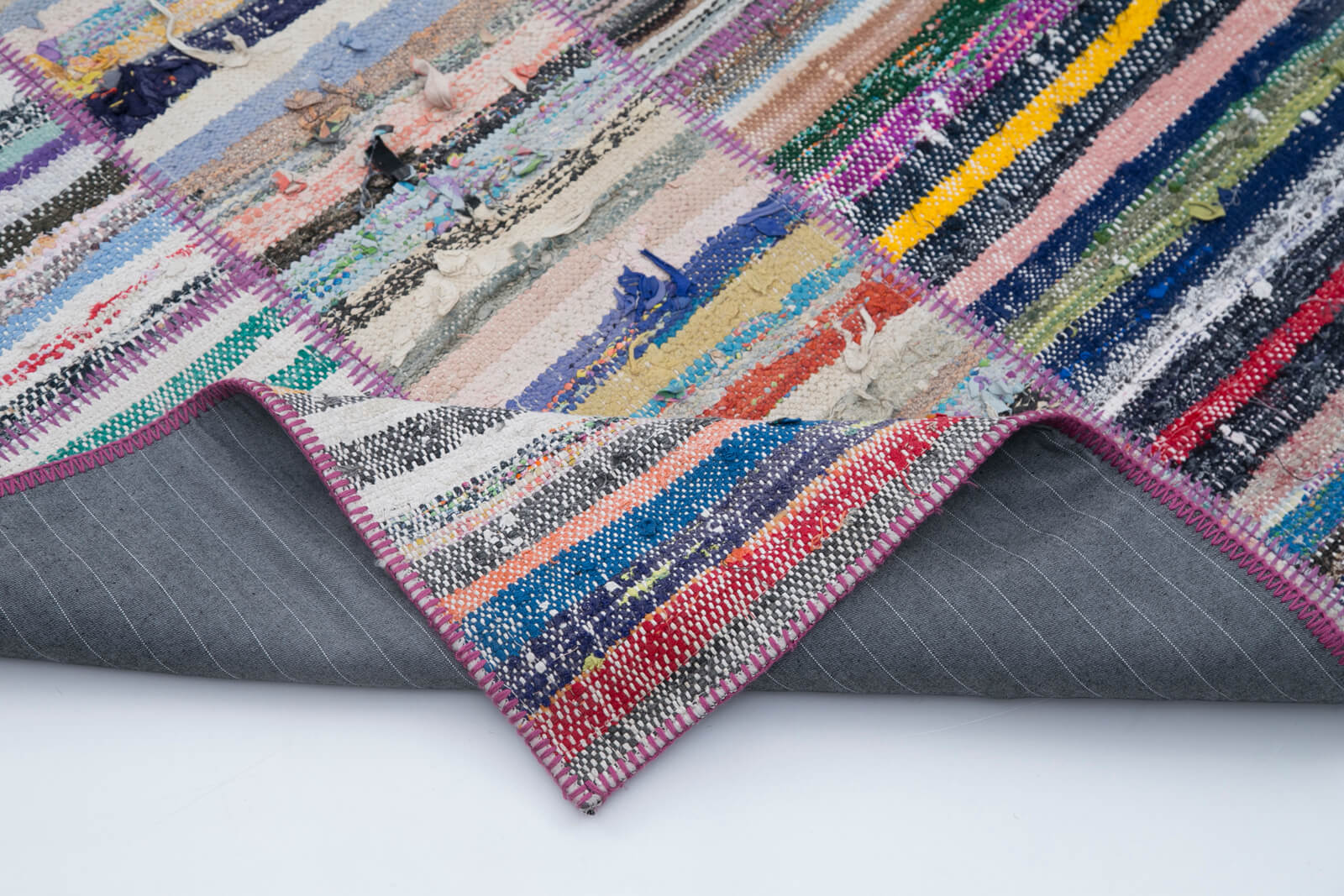 Handmade Area Rug – Vintage Grey Patchwork Carpet With Wool Cotton Blend