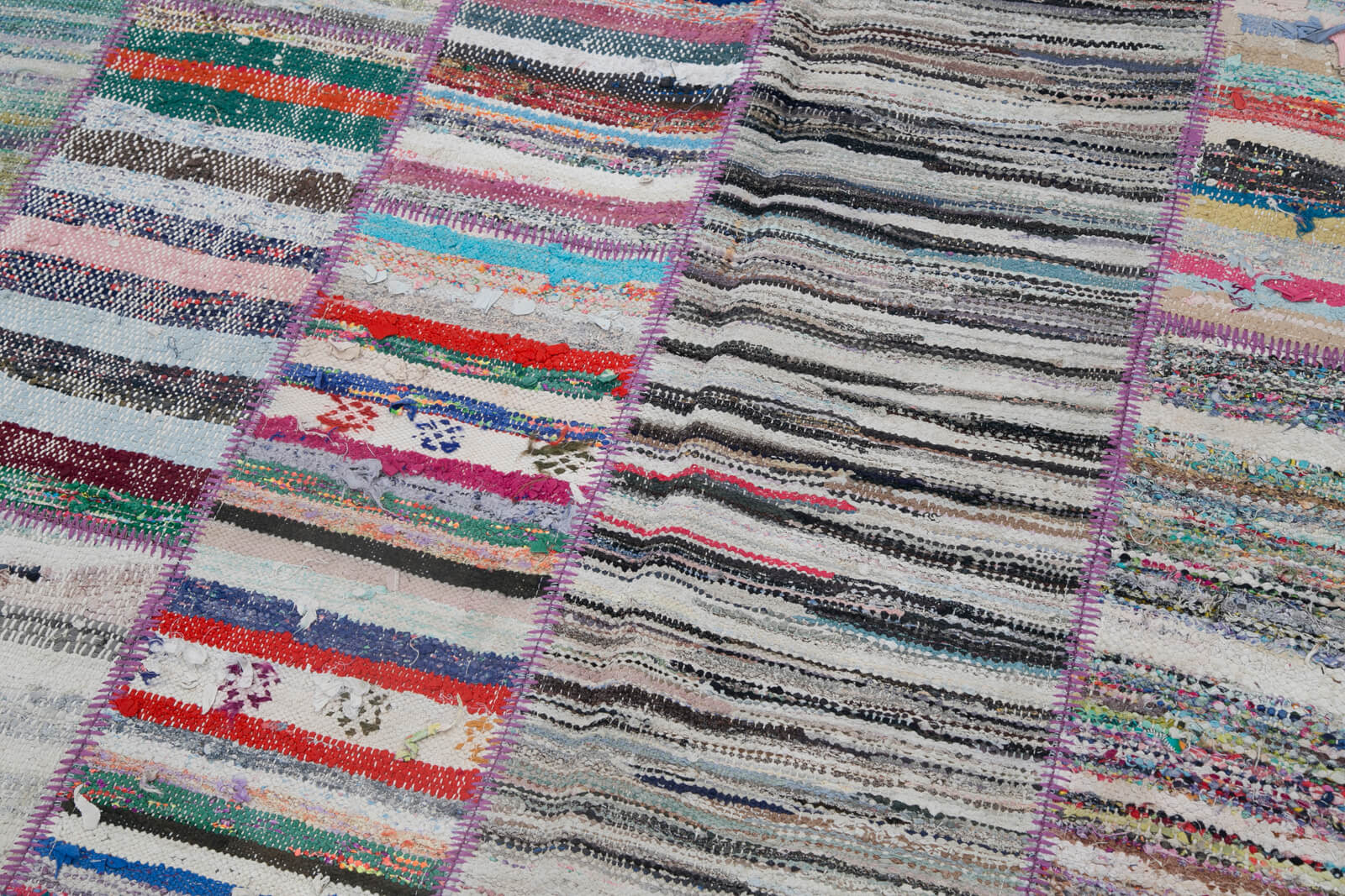 Handmade Area Rug – Vintage Grey Patchwork Carpet With Wool Cotton Blend
