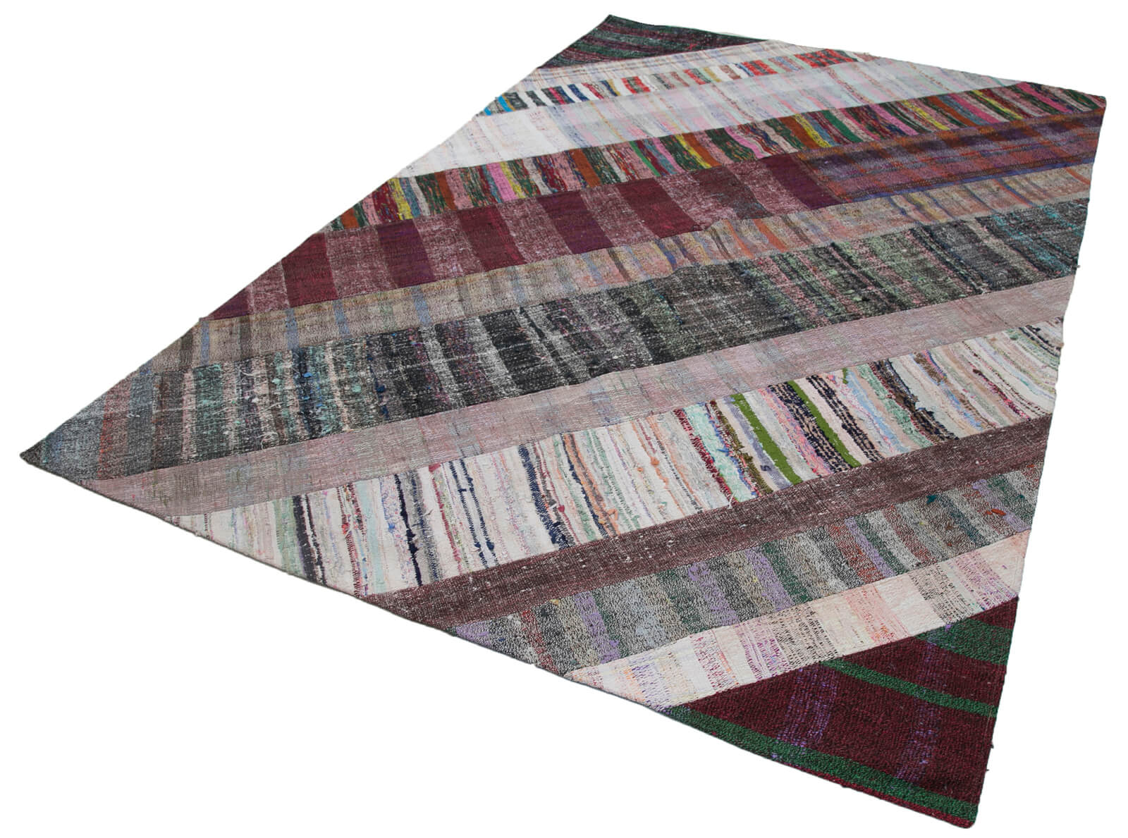 Handmade Area Rug - Kirk Yama Grey Patchwork Cotton Wool Carpet 6'7''x10'0''