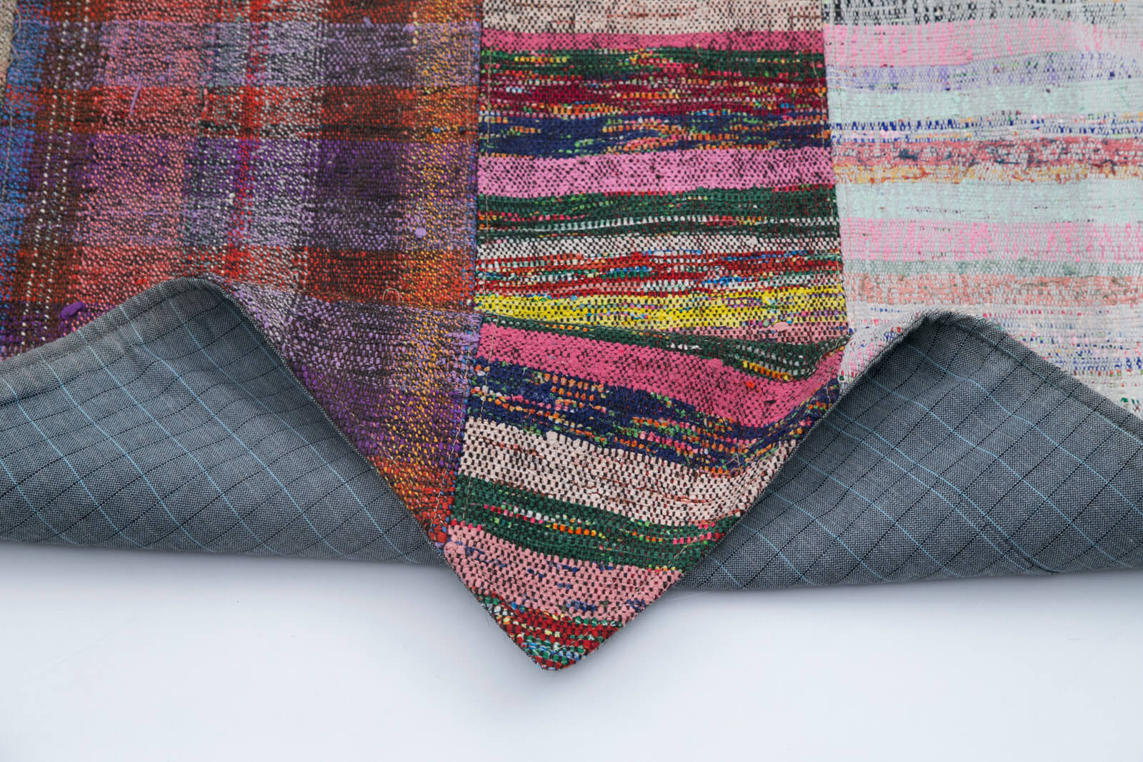 Handmade Area Rug - Kirk Yama Grey Patchwork Cotton Wool Carpet 6'7''x10'0''