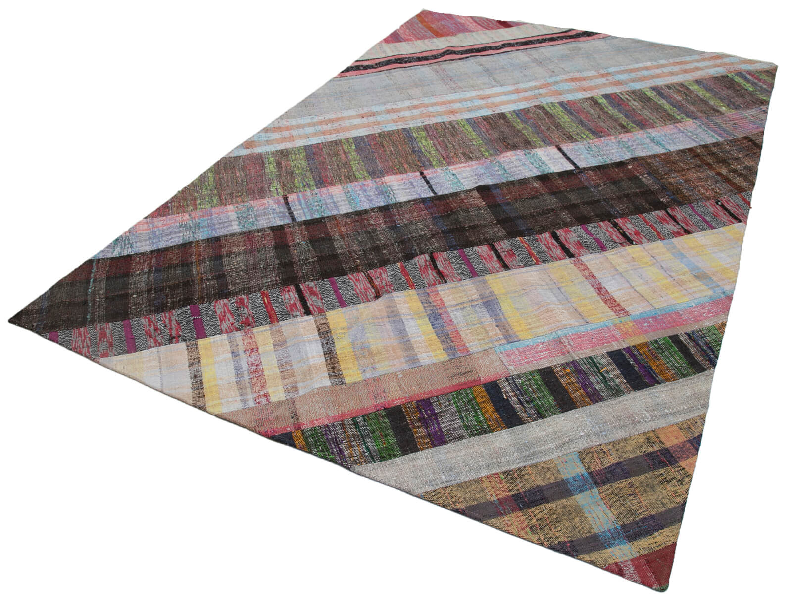 Handmade Area Rug - Kirk Yama Grey Patchwork Cotton Wool Carpet 6'6''x10'