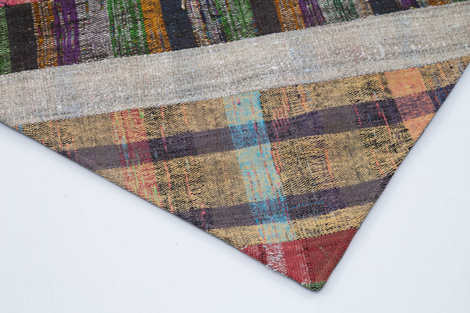 Handmade Area Rug - Kirk Yama Grey Patchwork Cotton Wool Carpet 6'6''x10'