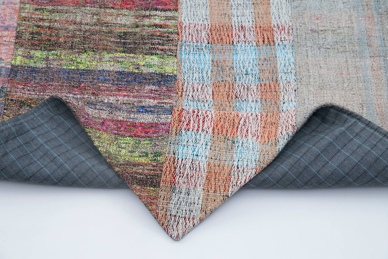 Handmade Area Rug - Kirk Yama Grey Patchwork Cotton Wool Carpet 6'6''x10'