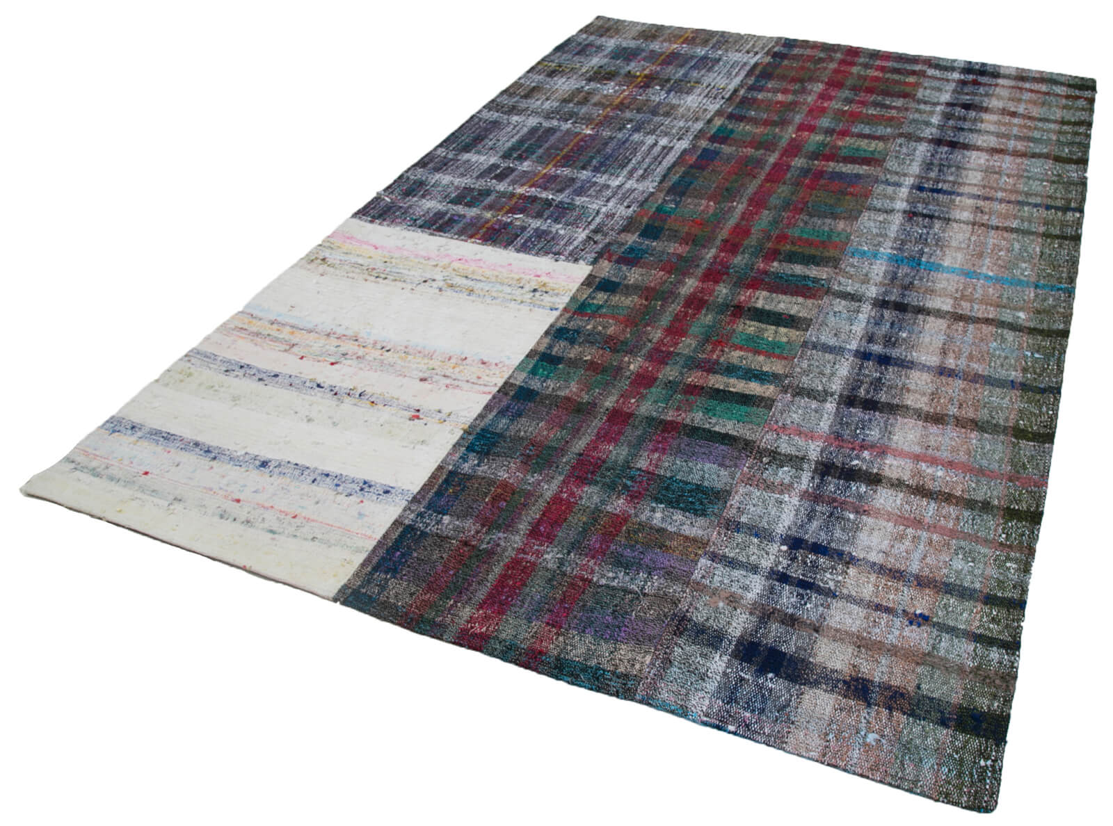 Handmade Patchwork Rug - Kirk Yama Grey Cotton Wool Vintage Area Rug 6'7''x9'10''