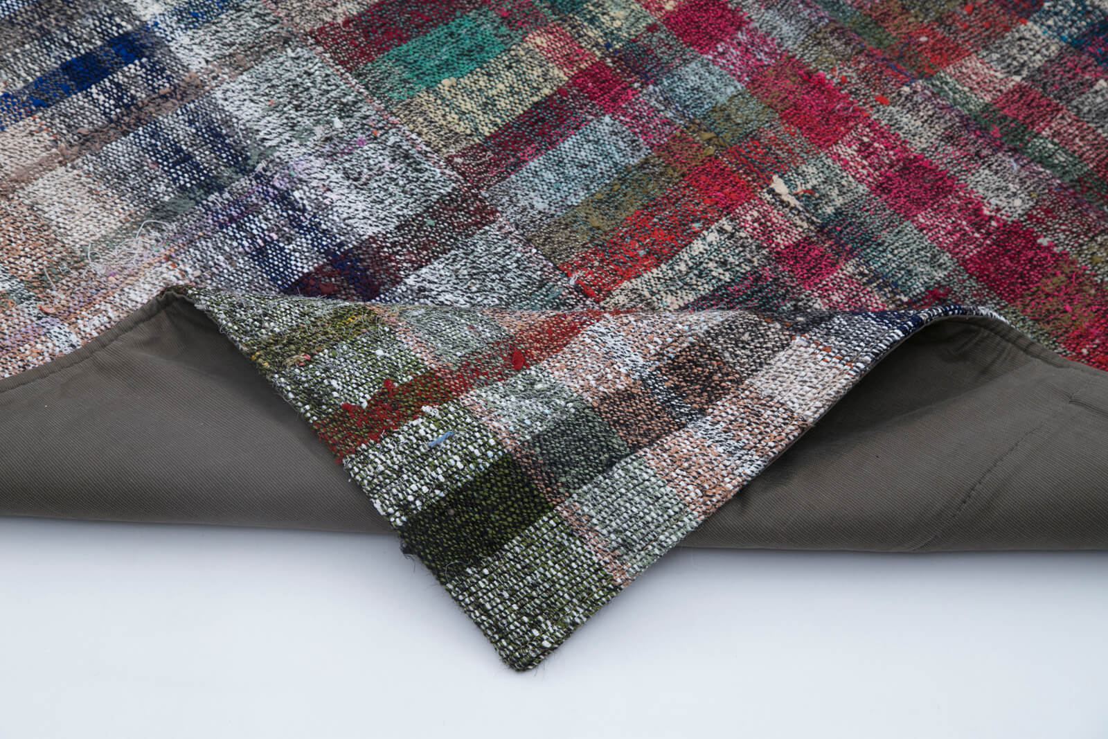 Handmade Patchwork Rug - Kirk Yama Grey Cotton Wool Vintage Area Rug 6'7''x9'10''