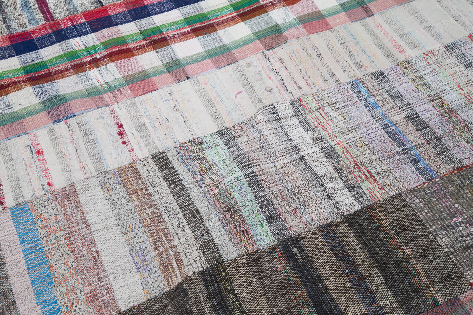 Handmade Area Rug – Grey Patchwork Turkish Wool Cotton Vintage Carpet 6'8"x10'0"