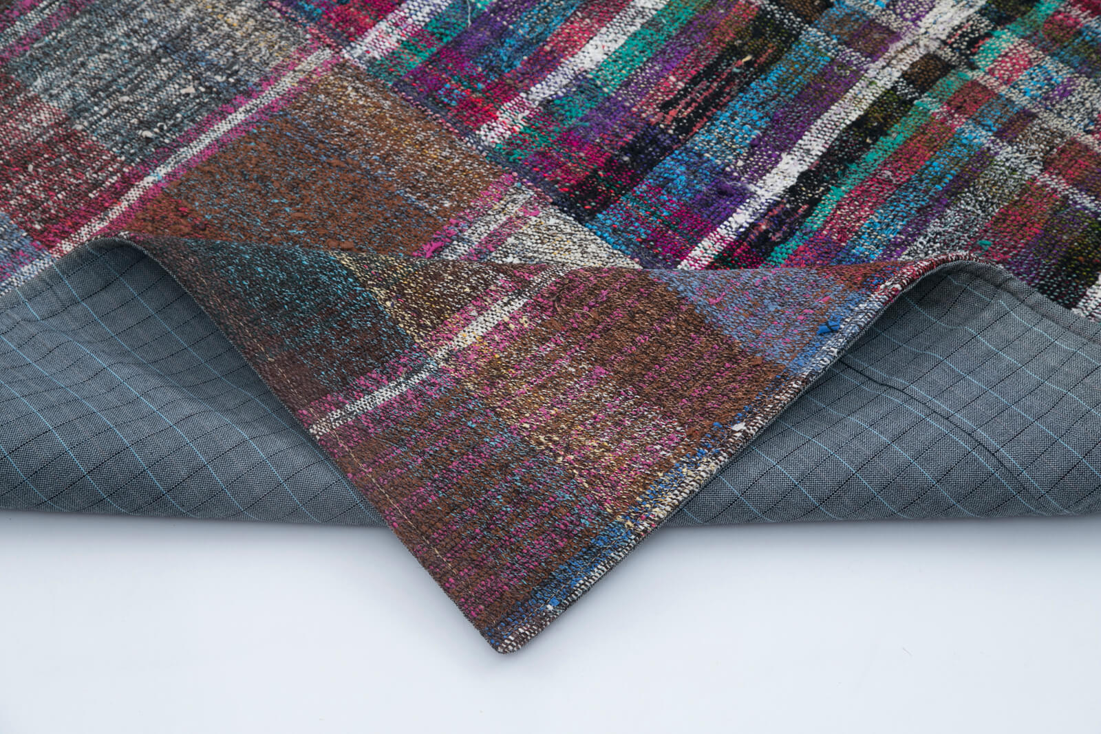 Handmade Area Rug – Grey Patchwork Style Carpet with Wool Cotton Weave 6'7"x9'11"