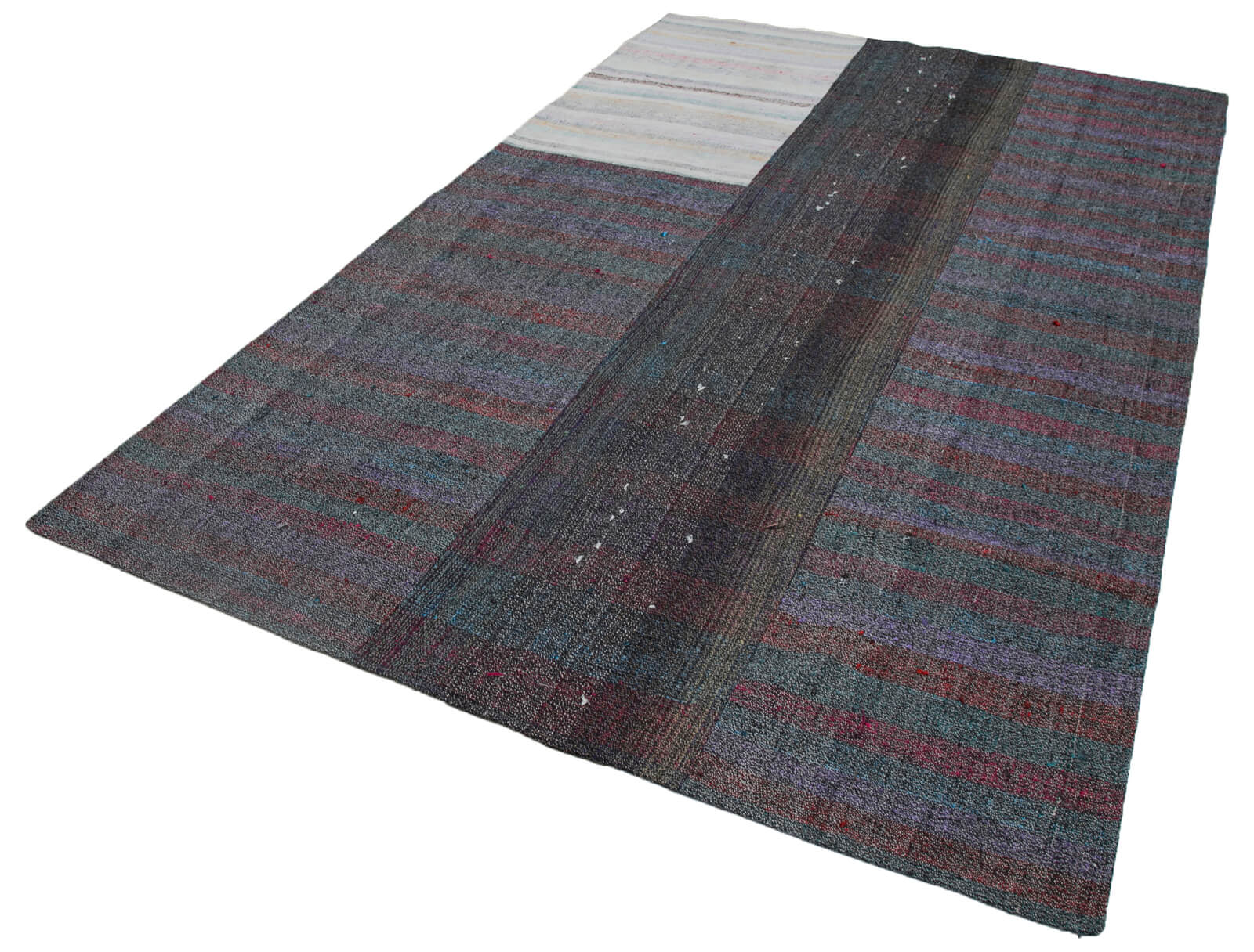 Handmade Wool Area Rug - Grey Patchwork Style Cotton Wool Carpet 6'7''x9'11''