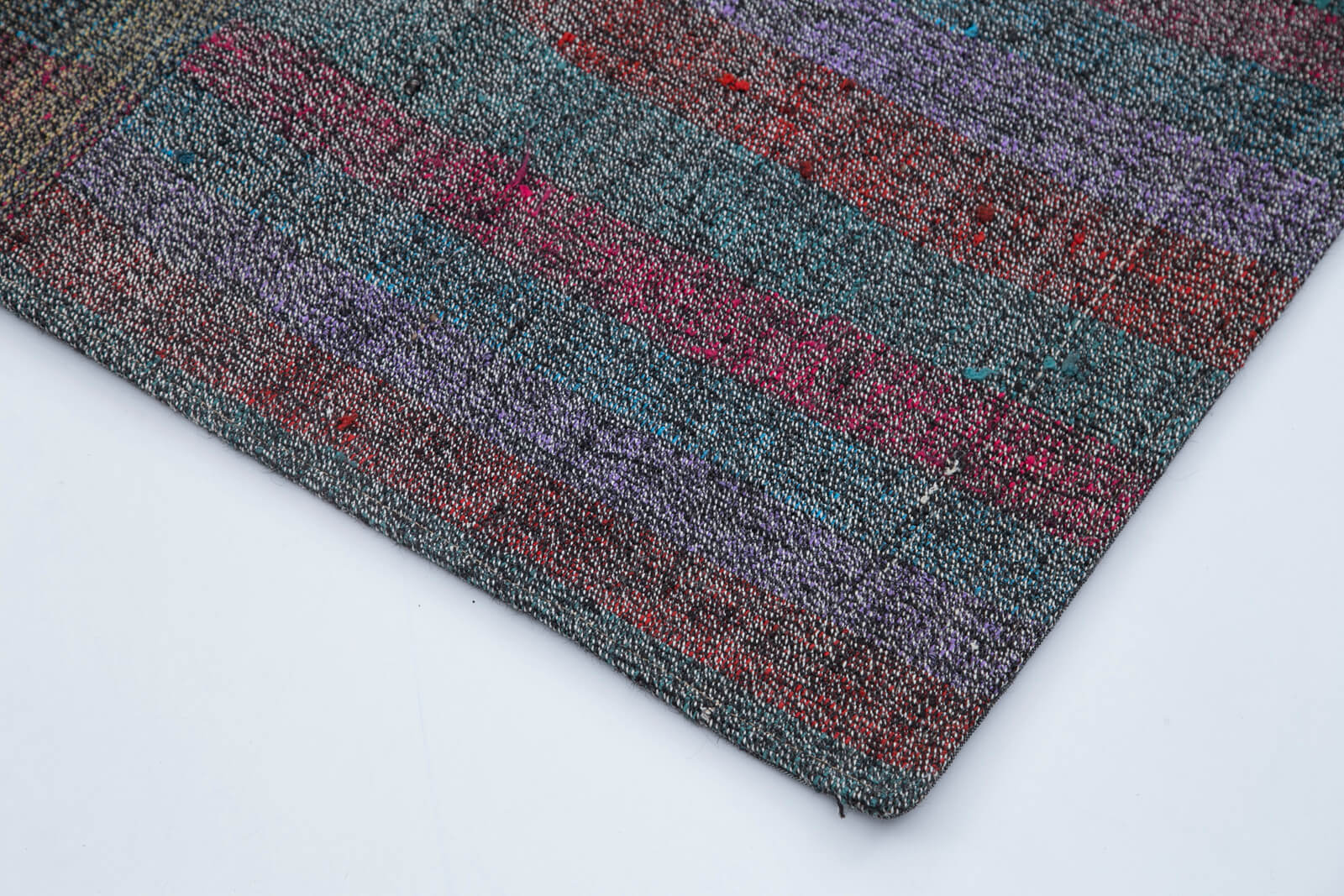 Handmade Wool Area Rug - Grey Patchwork Style Cotton Wool Carpet 6'7''x9'11''