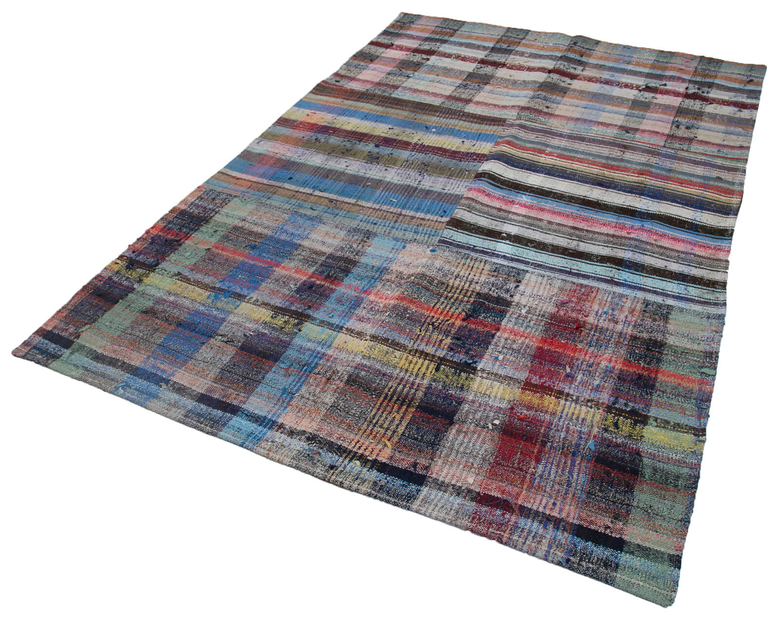Handmade Patchwork Rug - Grey Cotton Wool Area Rug 5'11'' x 8'11'' | Artisan Woven Carpet