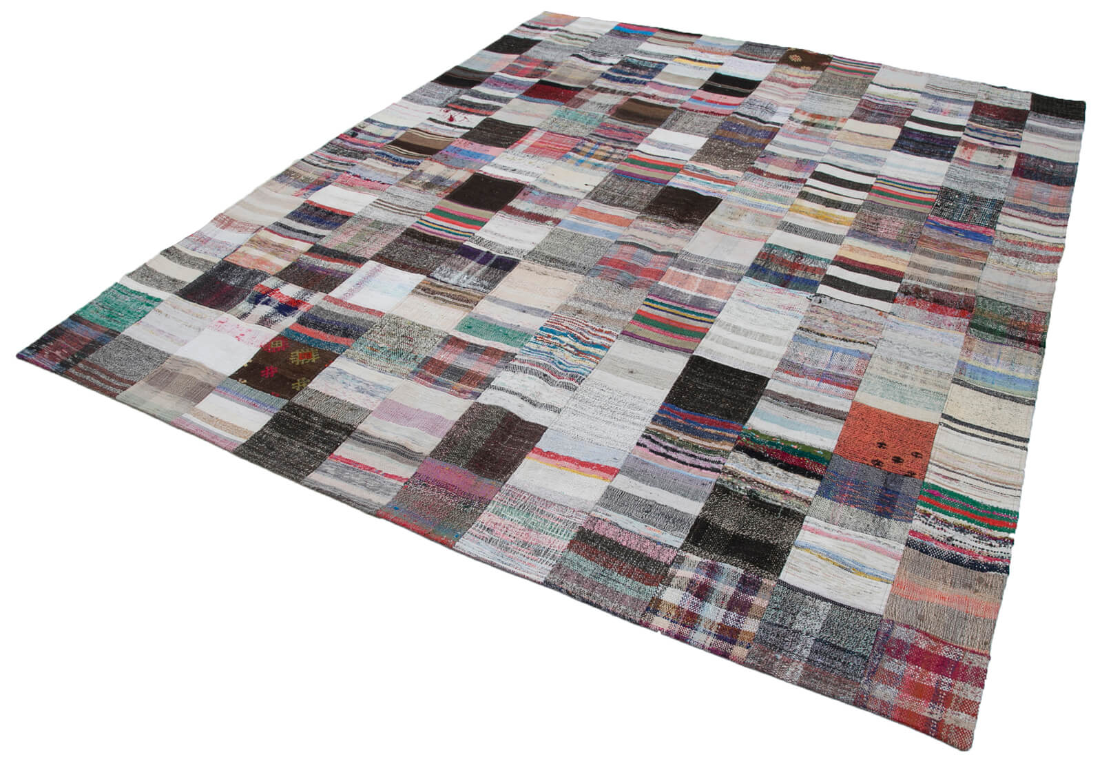 Handmade Patchwork Rug - Kirk Yama Grey Cotton Wool Vintage Area Rug 7'11''x9'10''