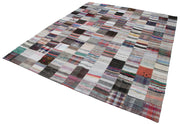 Handmade Patchwork Rug - Kirk Yama Grey Cotton Wool Vintage Area Rug 7'11''x9'10''