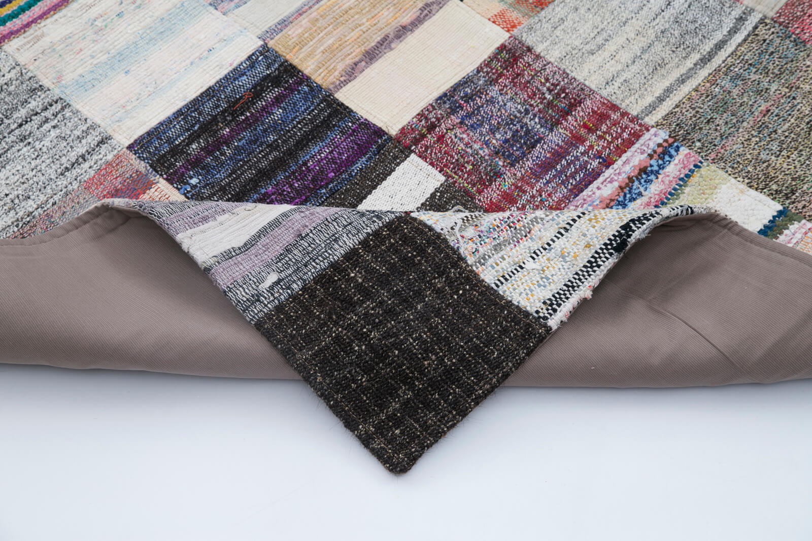 Handmade Patchwork Rug - Kirk Yama Grey Cotton Wool Vintage Area Rug 7'11''x9'10''