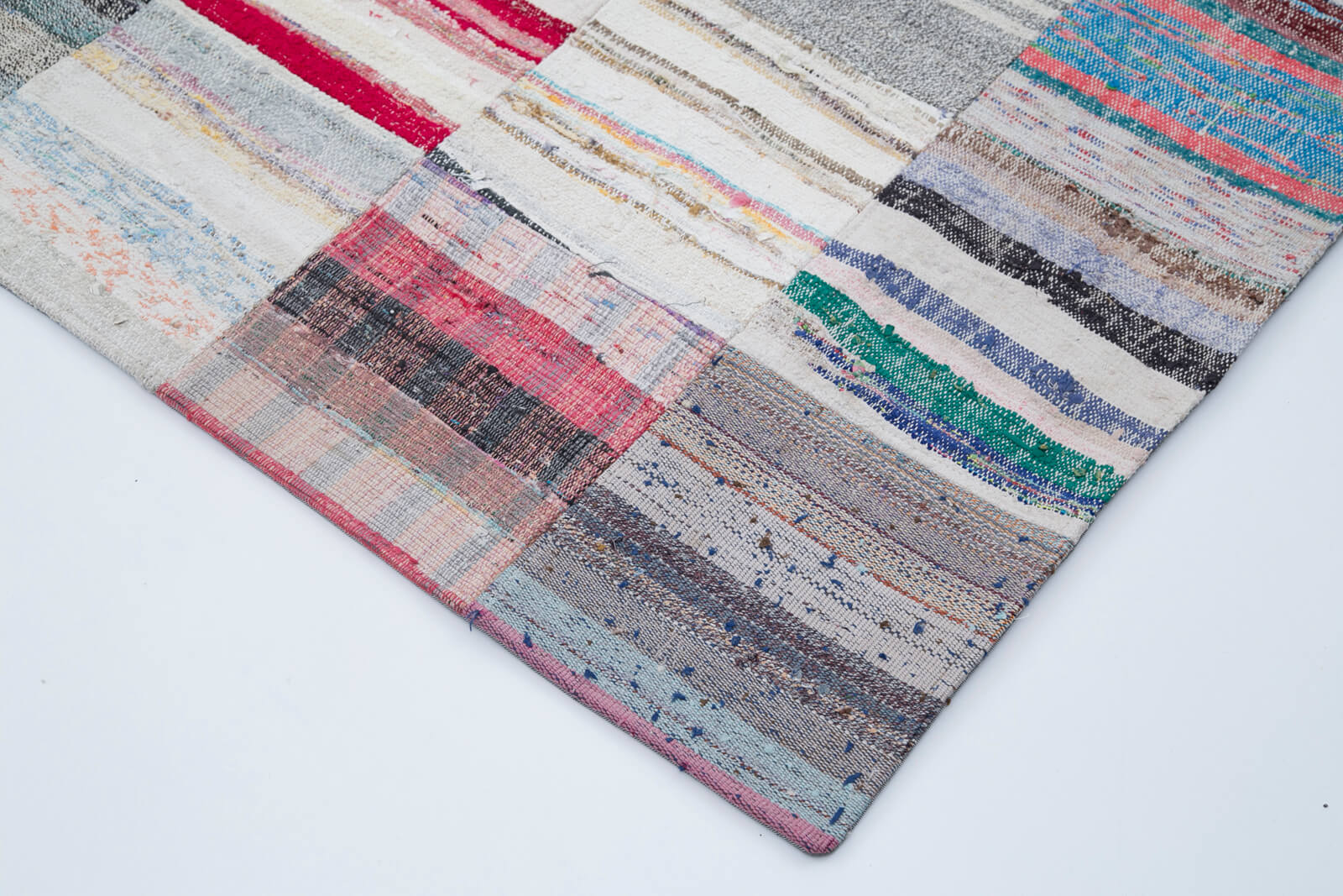 Handmade Area Rug - Kirk Yama Grey Patchwork Cotton Wool Carpet 8'2''x10'