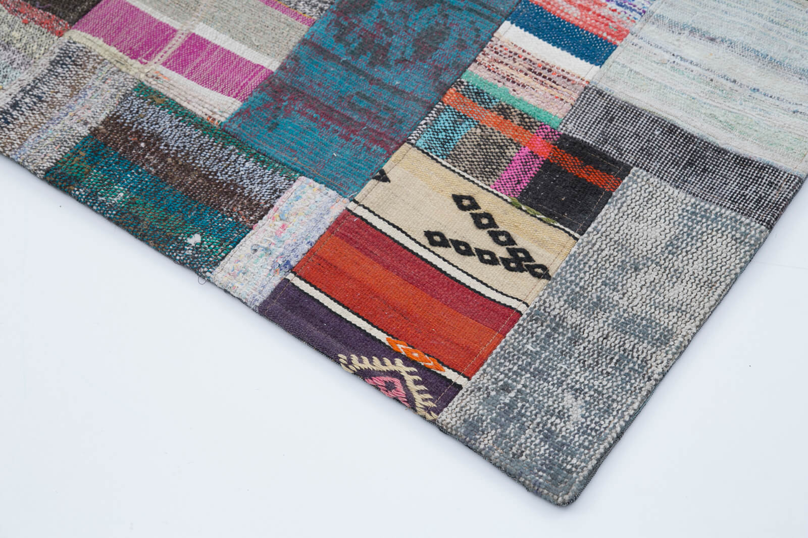 Handmade Area Rug | Grey Patchwork Cotton Wool Vintage Turkish Carpet 8'1''x10'