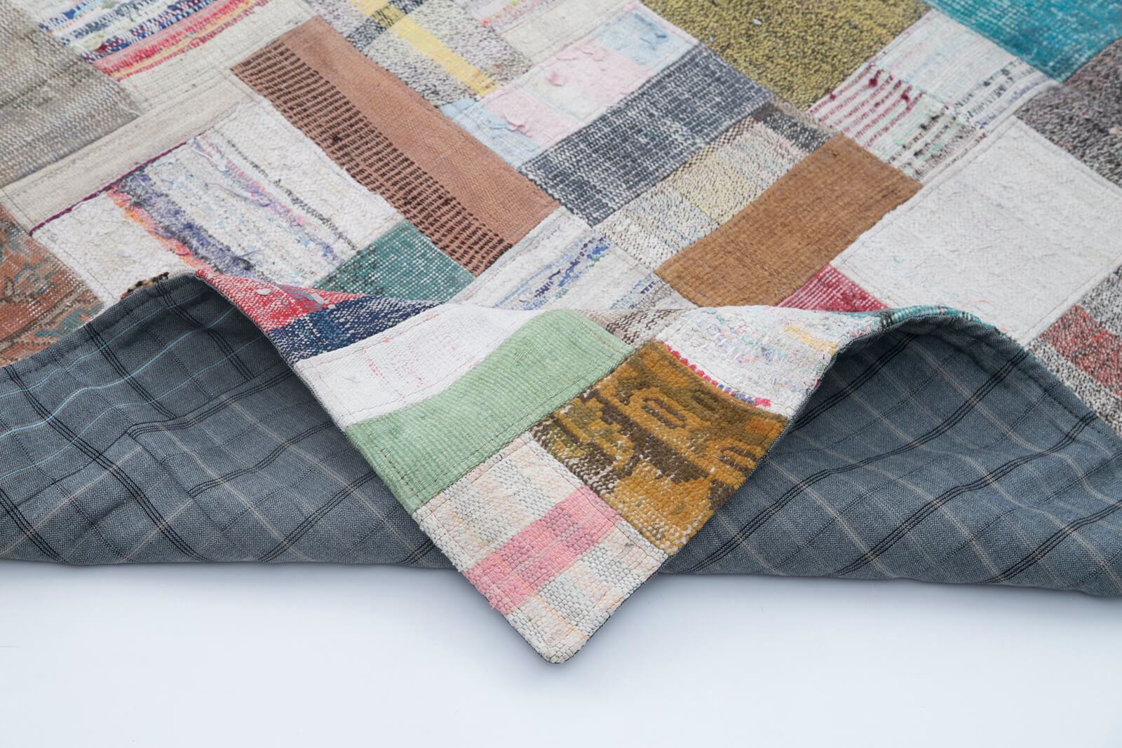 Handmade Area Rug | Grey Patchwork Cotton Wool Vintage Turkish Carpet 8'1''x10'