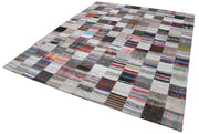 Handmade Patchwork Rug - Grey Patchwork Carpet Wool Cotton Blend 7'11''x9'10''
