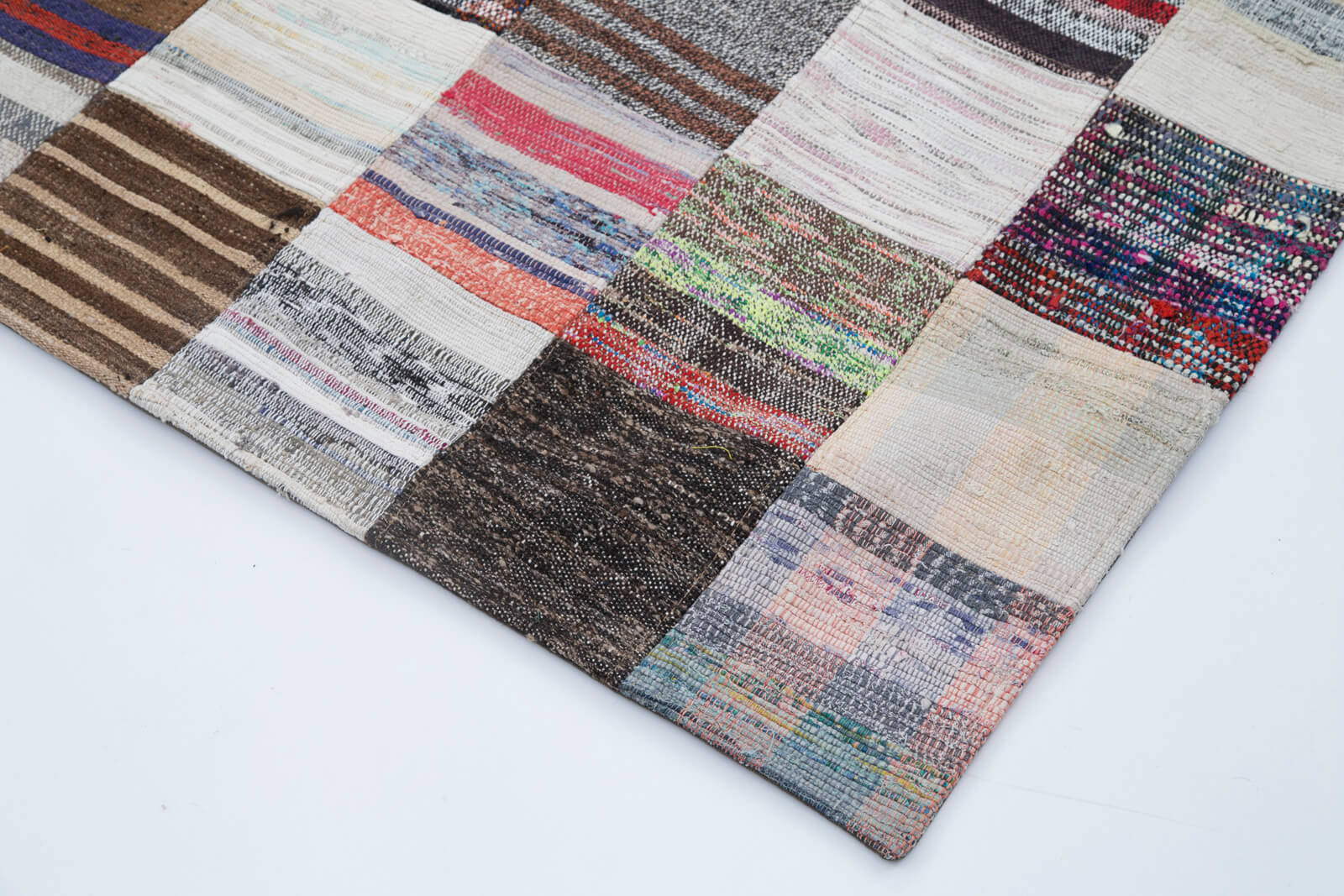 Handmade Patchwork Rug - Grey Patchwork Carpet Wool Cotton Blend 7'11''x9'10''