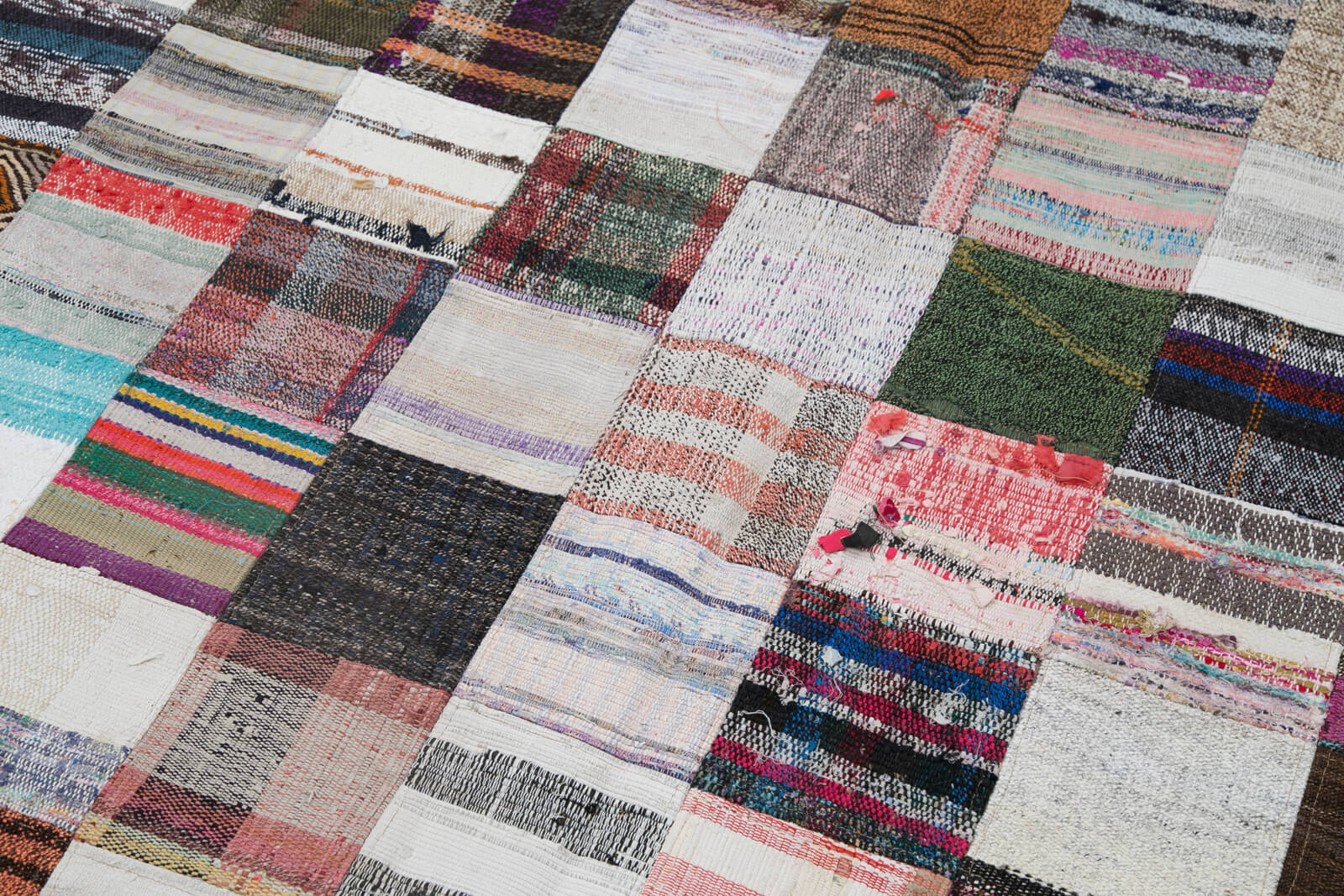 Handmade Patchwork Rug - Grey Patchwork Carpet Wool Cotton Blend 7'11''x9'10''