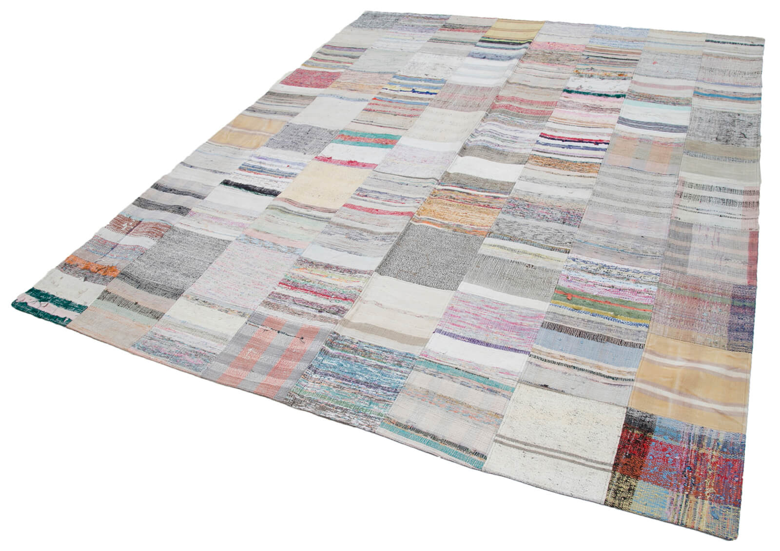 Handmade Patchwork Rug - Kirk Yama Grey Cotton Wool Carpet 7'11''x9'10''