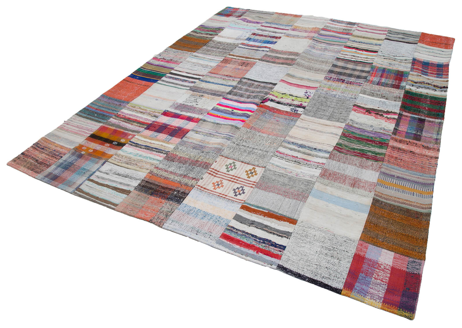 Handmade Patchwork Rug - Grey Cotton Wool Vintage Area Rug 7'9''x9'10''