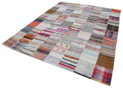 Handmade Patchwork Rug - Grey Cotton Wool Vintage Area Rug 7'9''x9'10''