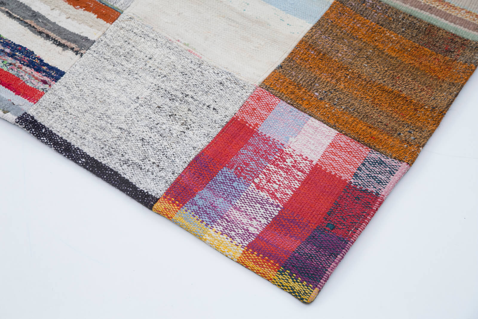 Handmade Patchwork Rug - Grey Cotton Wool Vintage Area Rug 7'9''x9'10''