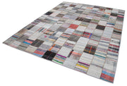 Handmade Wool Area Rug – Kirk Yama Grey Patchwork Cotton Wool Blend Carpet 7'11''x10'