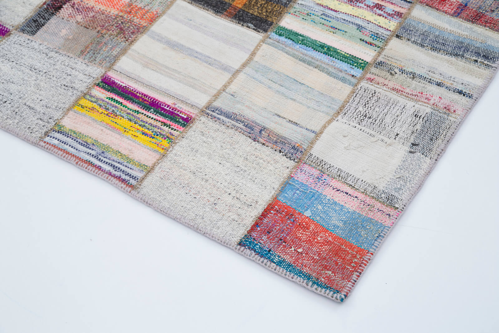 Handmade Wool Area Rug – Kirk Yama Grey Patchwork Cotton Wool Blend Carpet 7'11''x10'