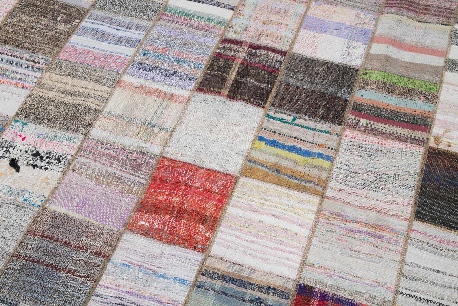 Handmade Wool Area Rug – Kirk Yama Grey Patchwork Cotton Wool Blend Carpet 7'11''x10'