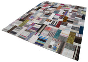 Handmade Wool Area Rug - Kirk Yama Grey Patchwork Cotton Wool Carpet 8'x10'