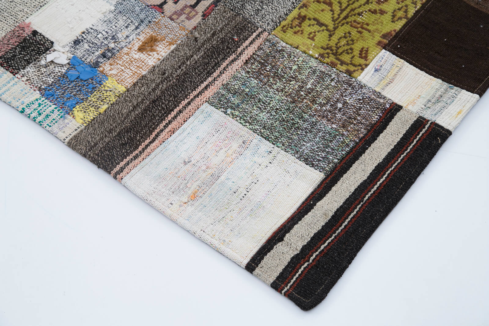 Handmade Wool Area Rug - Kirk Yama Grey Patchwork Cotton Wool Carpet 8'x10'