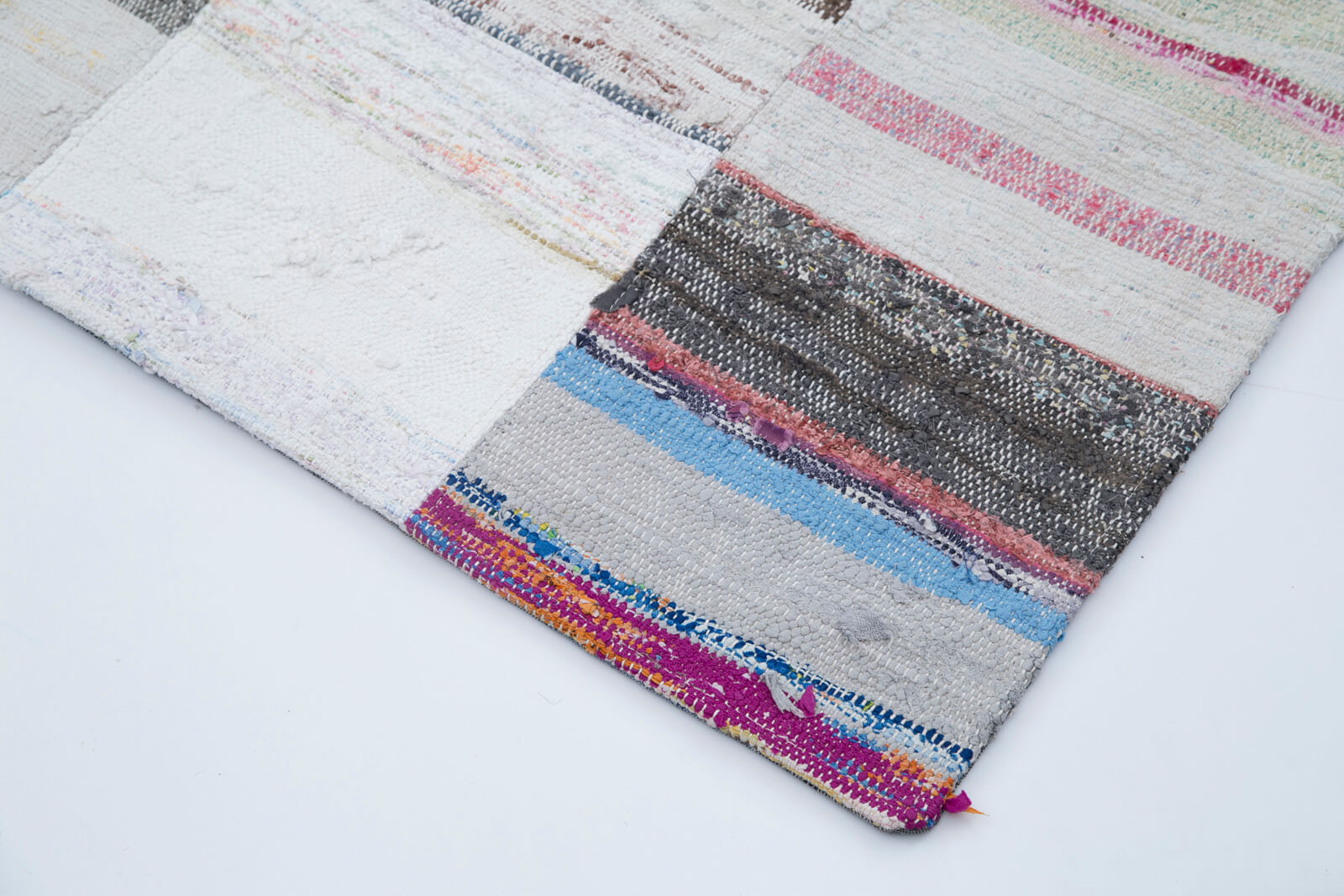 Handmade Wool Area Rug - Vintage Turkish Grey Patchwork Cotton Wool Kirk Yama 8'2" x 9'9"