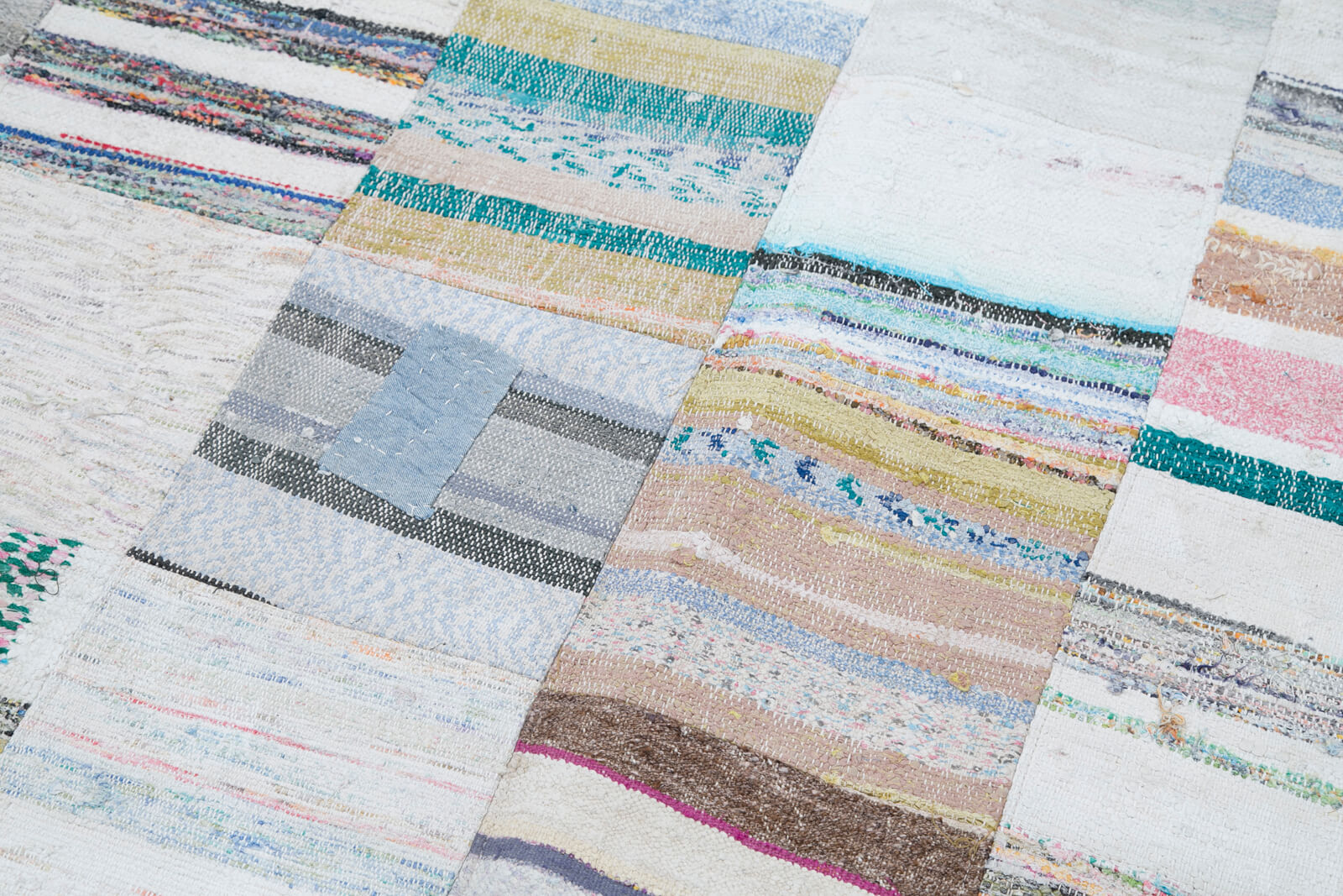 Handmade Wool Area Rug - Vintage Turkish Grey Patchwork Cotton Wool Kirk Yama 8'2" x 9'9"