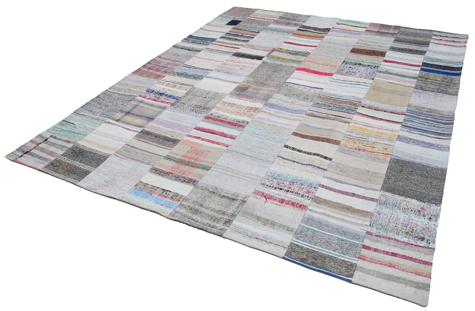 Handmade Patchwork Rug - Kirk Yama Grey Patchwork Carpet 8'2''x10'1'' Cotton Wool