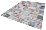 Handmade Patchwork Rug - Kirk Yama Grey Patchwork Carpet 8'2''x10'1'' Cotton Wool