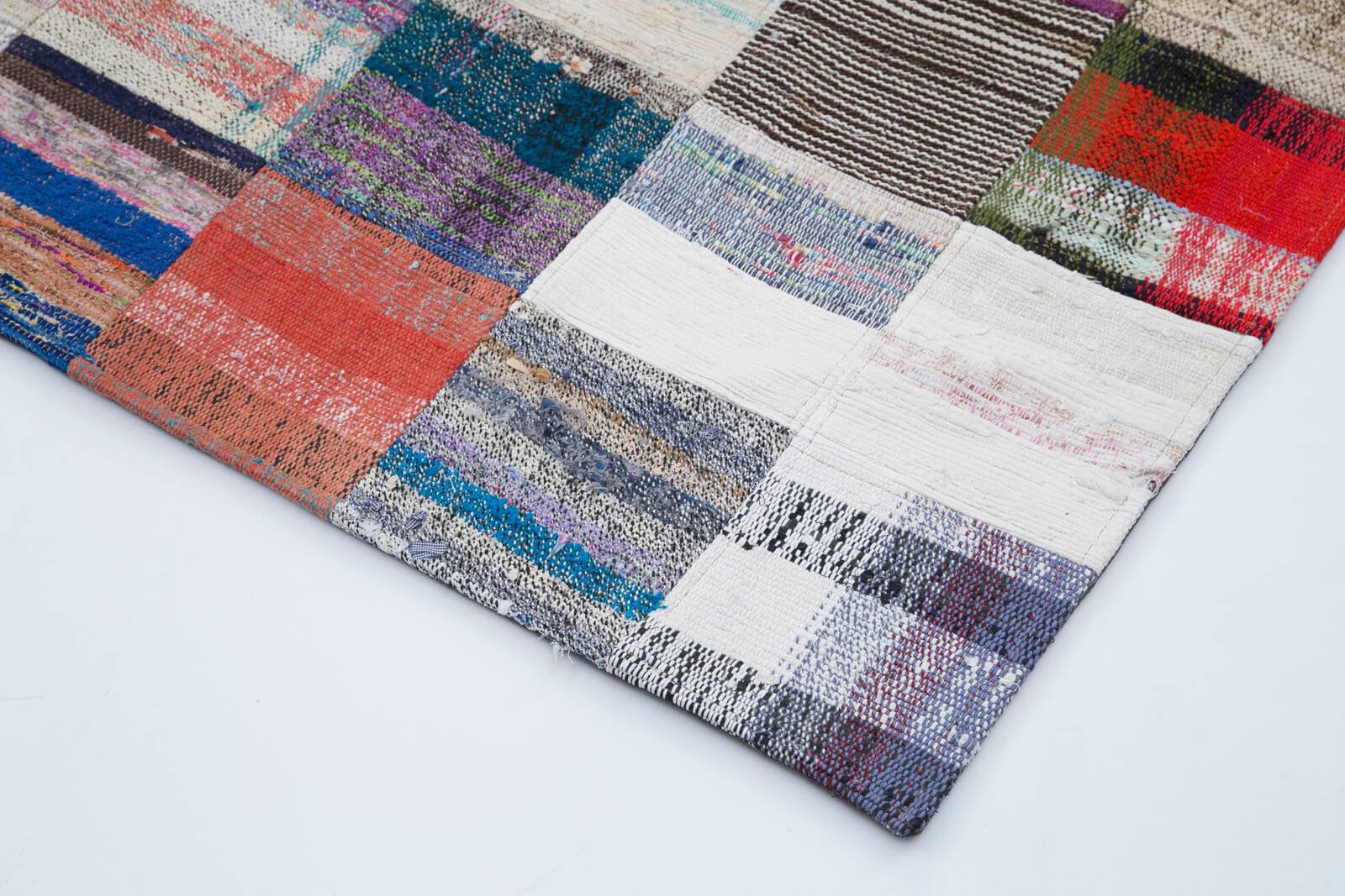 Handmade Area Rug – Grey Patchwork Turkish Wool Carpet 7'11''x9'10'' Durable Cotton Blend