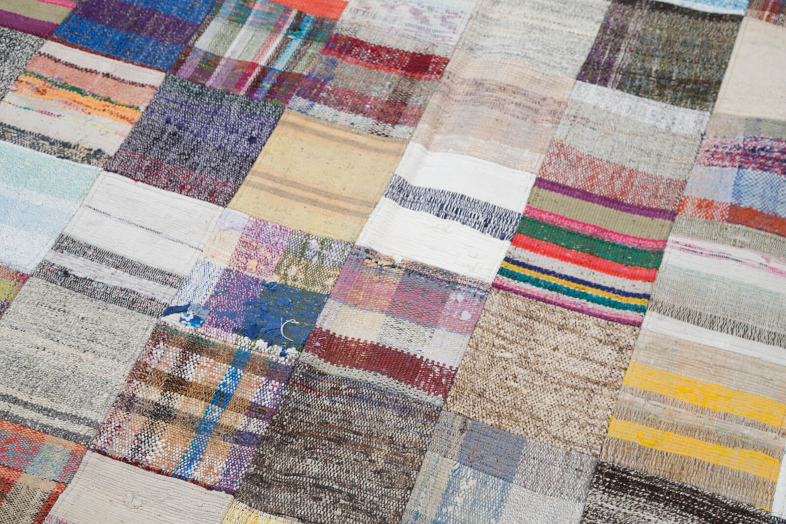 Handmade Area Rug – Grey Patchwork Turkish Wool Carpet 7'11''x9'10'' Durable Cotton Blend