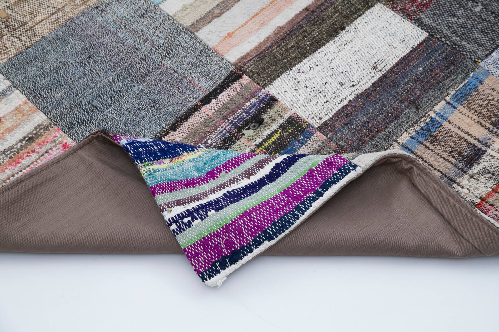 Handmade Area Rug – Grey Patchwork Rug Cotton Wool Carpet 7'10"x9'10" Durable