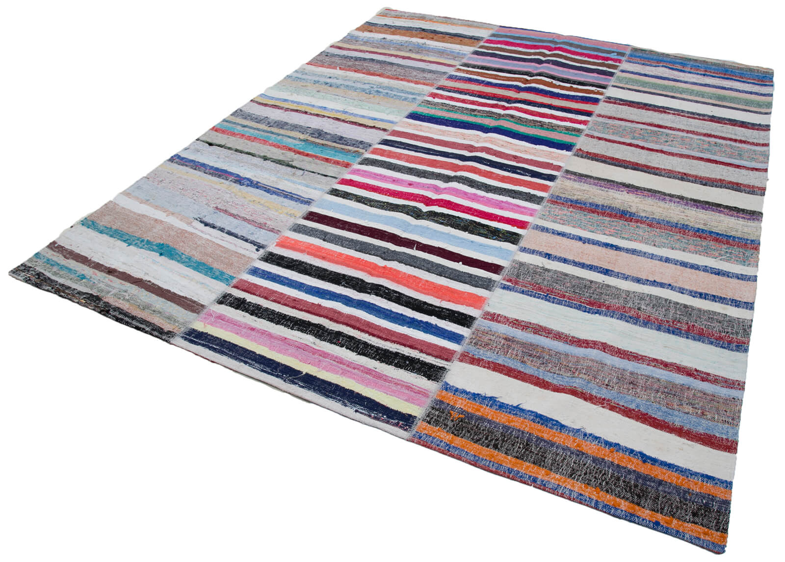 Handmade Patchwork Rug - Grey Area Rug Cotton Wool Vintage Turkish Carpet 8'x9'10''
