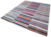 Handmade Patchwork Rug - Grey Area Rug Cotton Wool Vintage Turkish Carpet 8'x9'10''