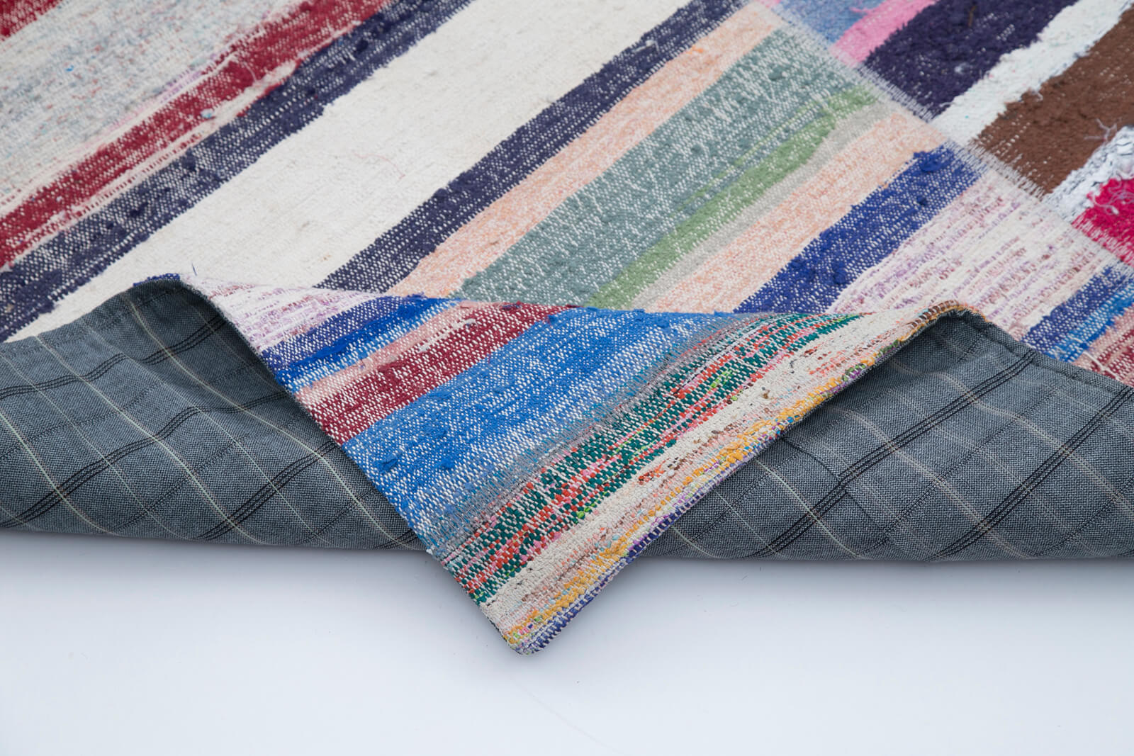Handmade Patchwork Rug - Grey Area Rug Cotton Wool Vintage Turkish Carpet 8'x9'10''