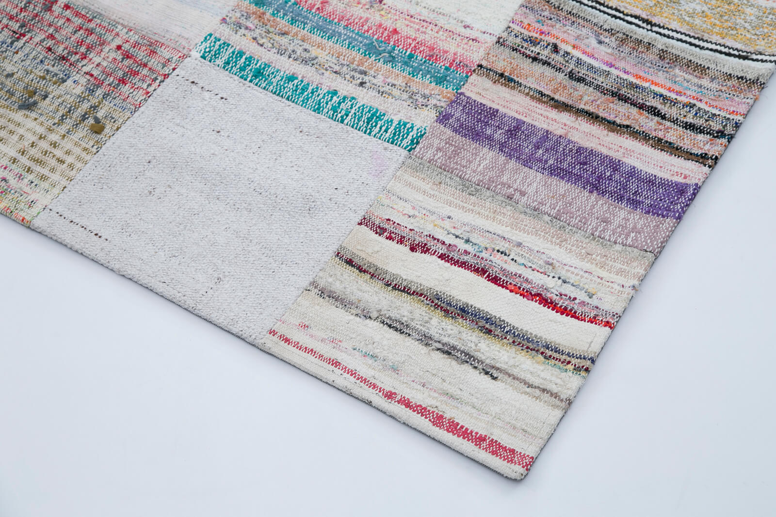 Handmade Wool Area Rug - Kirk Yama Grey Patchwork Cotton Wool Blend 8'2''x9'11''