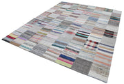Handmade Wool Area Rug - Grey Patchwork Rug Cotton Wool Carpet 8'2"x10'0"