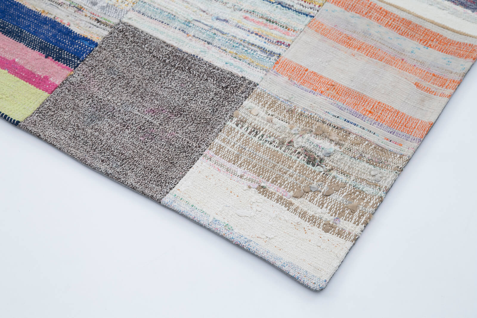 Handmade Wool Area Rug - Grey Patchwork Rug Cotton Wool Carpet 8'2"x10'0"