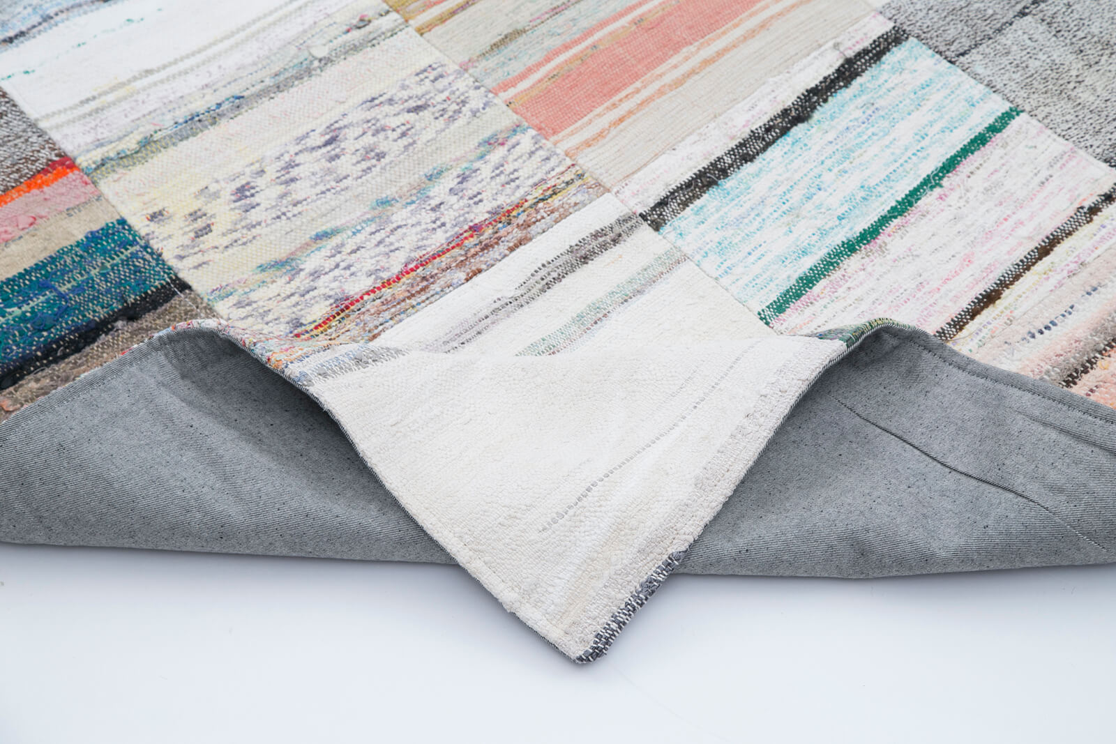 Handmade Wool Area Rug - Grey Patchwork Rug Cotton Wool Carpet 8'2"x10'0"