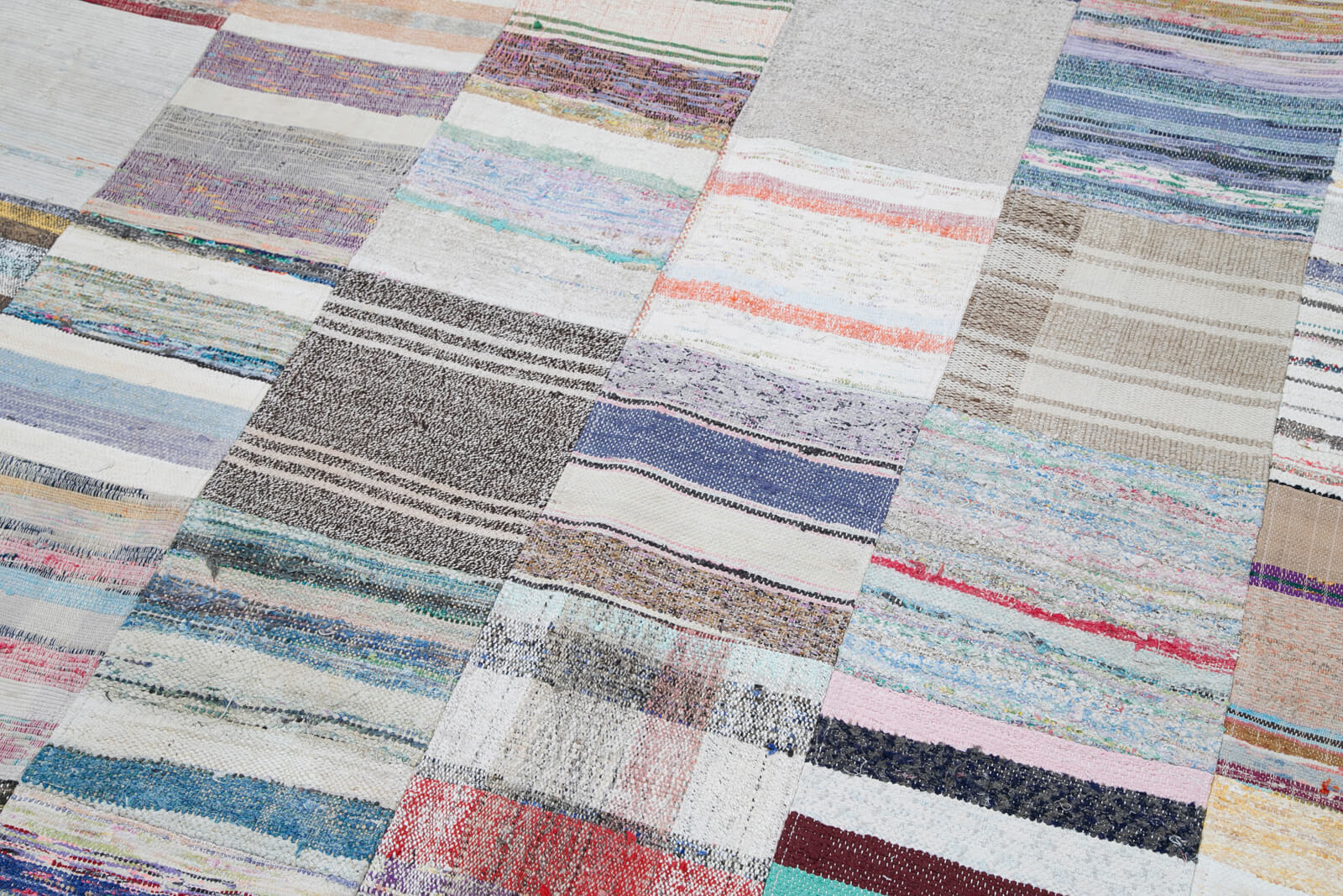 Handmade Wool Area Rug - Grey Patchwork Rug Cotton Wool Carpet 8'2"x10'0"